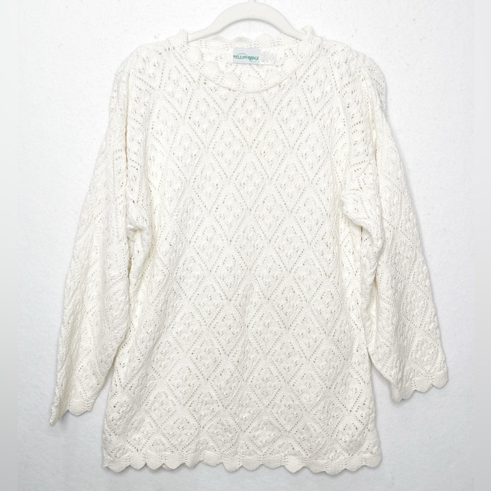 Willow Ridge Vintage 100% Cotton Knit Scalloped Detail Crochet Grandma Sweater